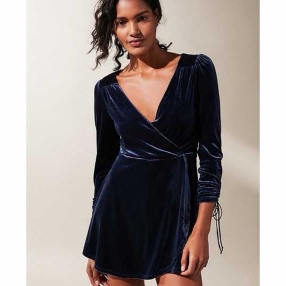 Urban Outfitters Navy Velvet Wrap Romper